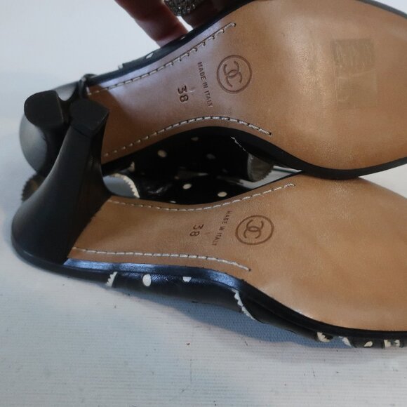 NWOB Authentic Chanel Black White Leather Mary Jane Lace Slingback Heels 38 US/8 - Picture 12 of 15